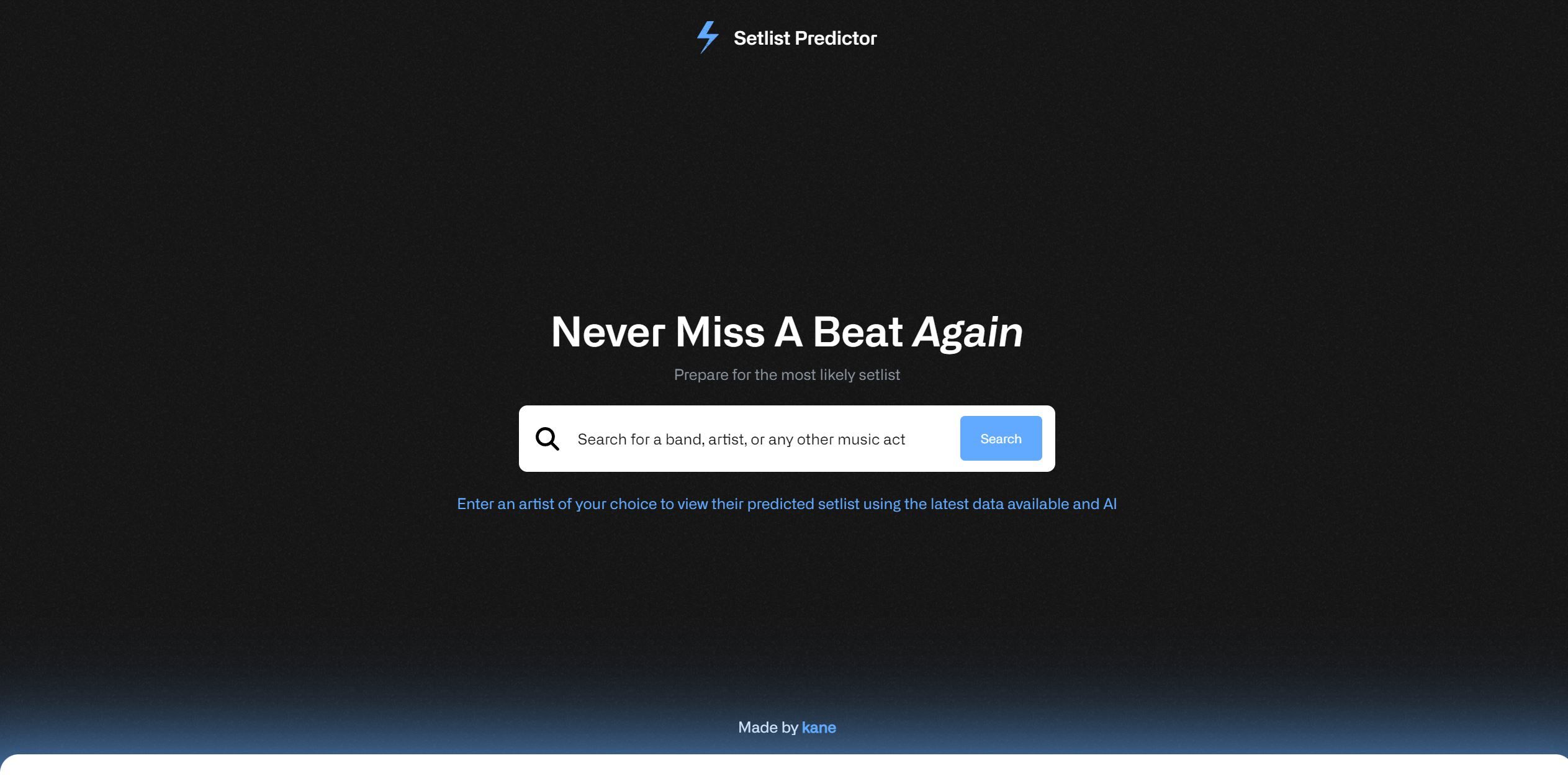 Setlist Predictor WhatTheAI The Largest Free AI Tools Directory Home